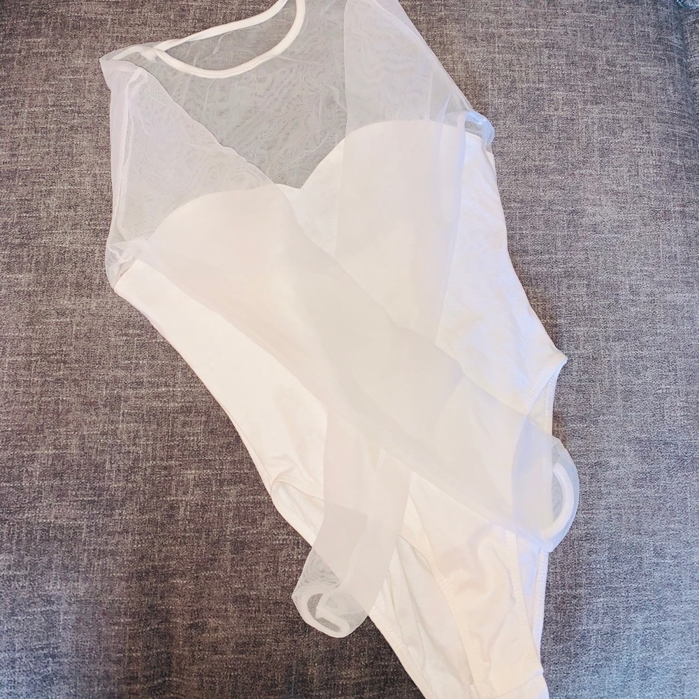 Bloomingdales White Sheer And Cotton Snap Bodysuit Gem